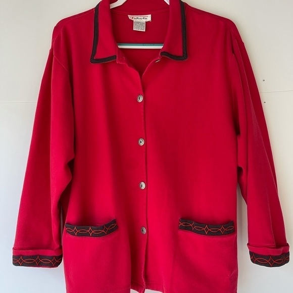 Talbots Women's Cotton Red Blazer Jacket Cardigan Coat Button Pockets, Sz L - Picture 9 of 13